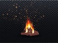 Illustration of blazing bonfire inferno fire on wood for outdoor camping or Royalty Free Stock Photo